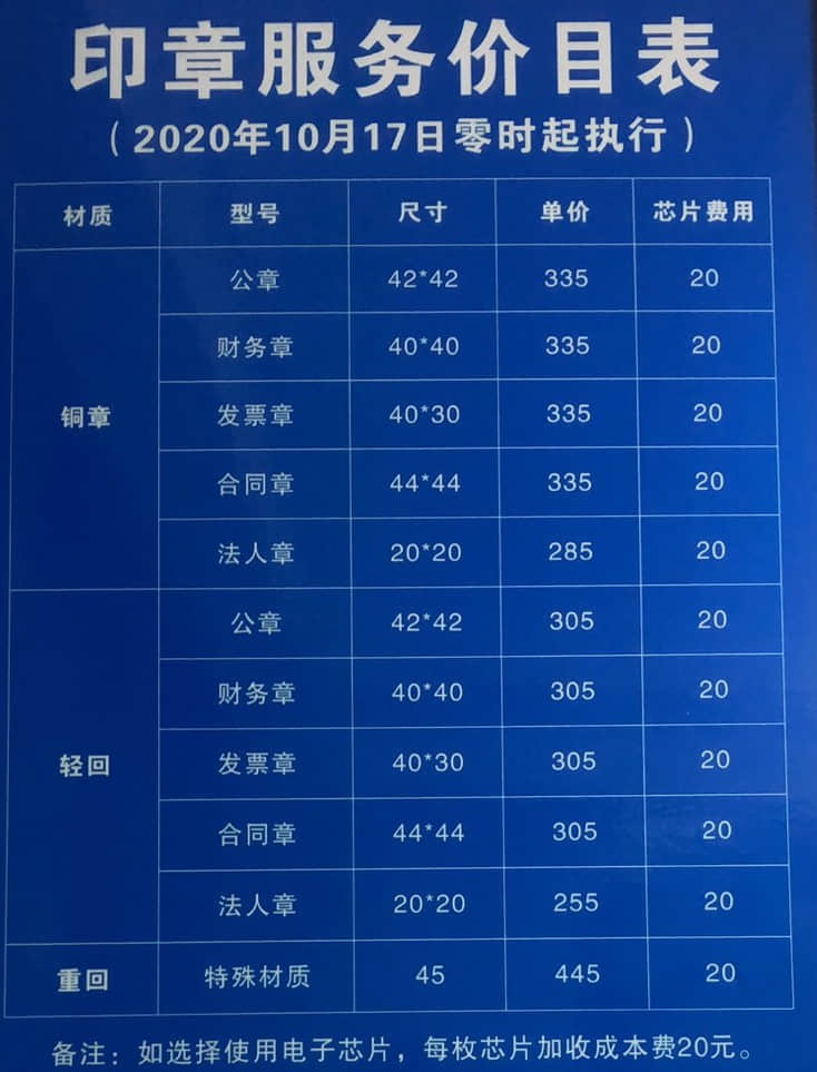 拉薩刻公章需要什么資料，多少錢一個，要多久？刻制全套印章又要多少錢？